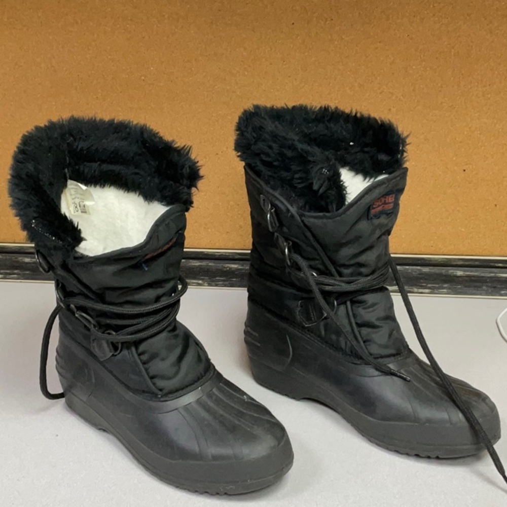 Sorel Black Women's Insulated Winter Rain Boots with Fur Collar